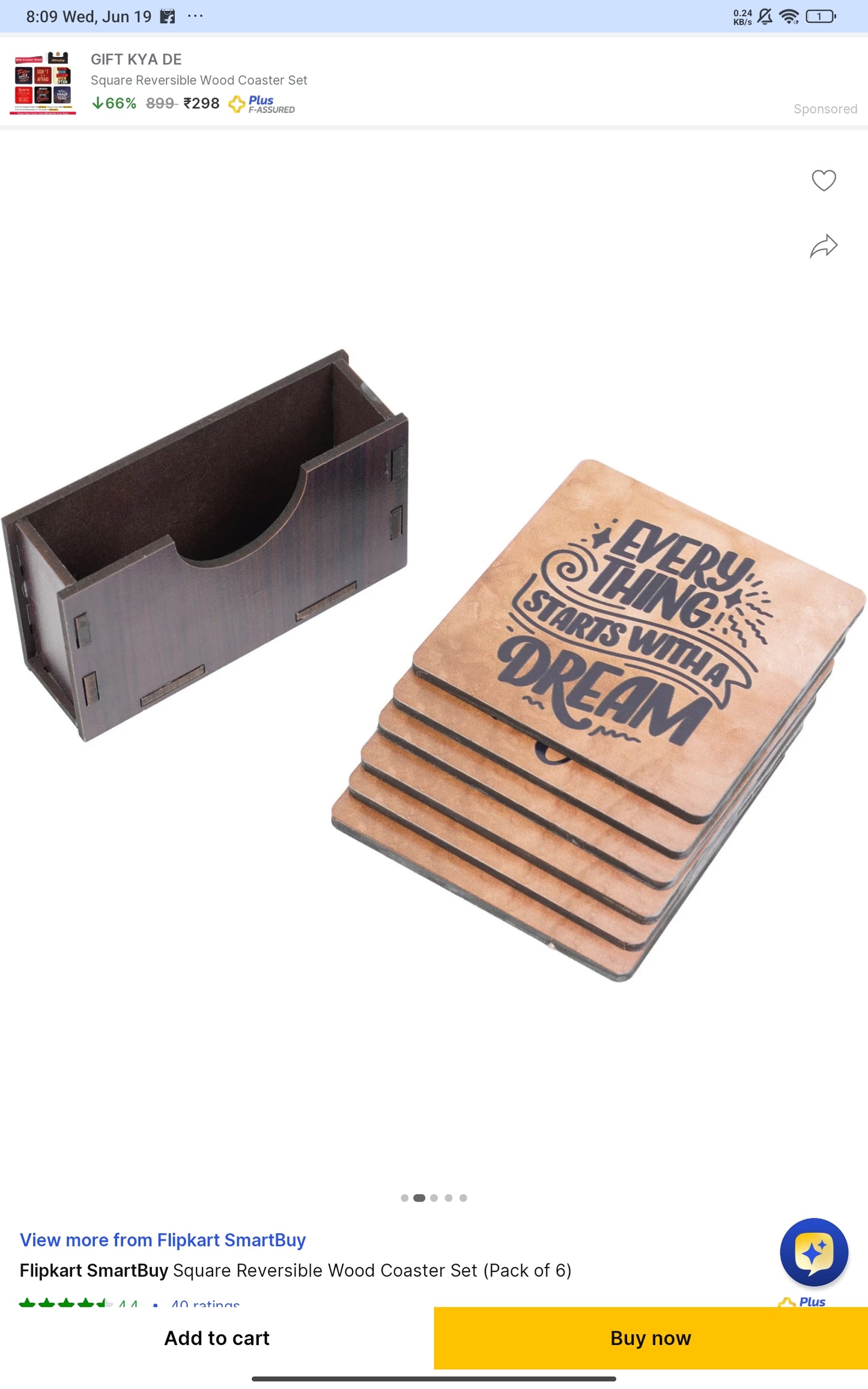 Reversible Wood Coaster Set  (Pack of 6)