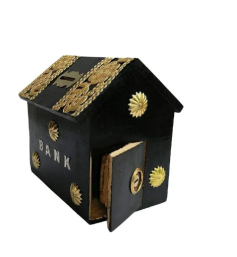 Wooden Beautifully Coin Bank Black