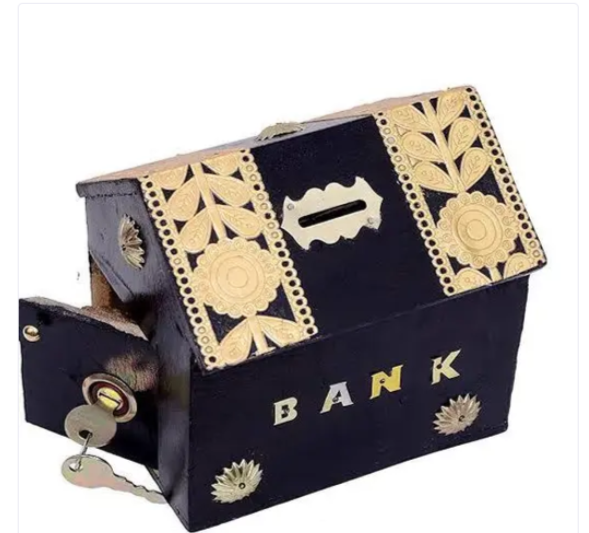 Wooden Beautifully Coin Bank Black