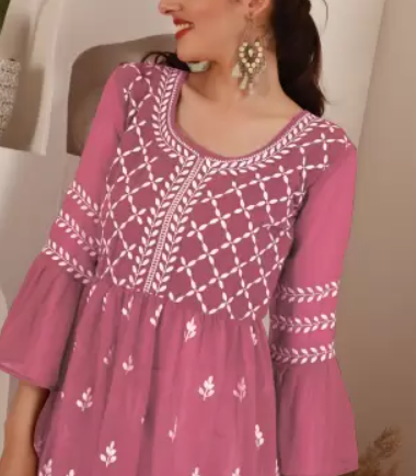 Women Chikankari Georgette Flared Kurta