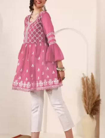 Women Chikankari Georgette Flared Kurta