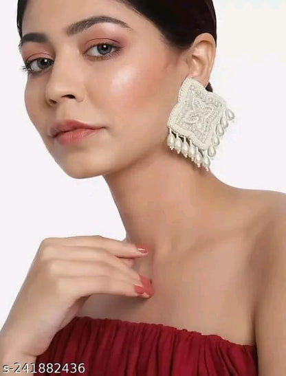 white beads earrings