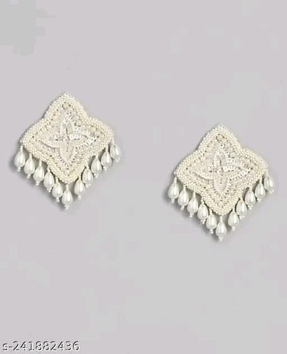 white beads earrings